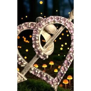 Vintage Lab Rubies CZ Gemstone Heart ❤️ Sterling Silver Vintage Pendant or Charm